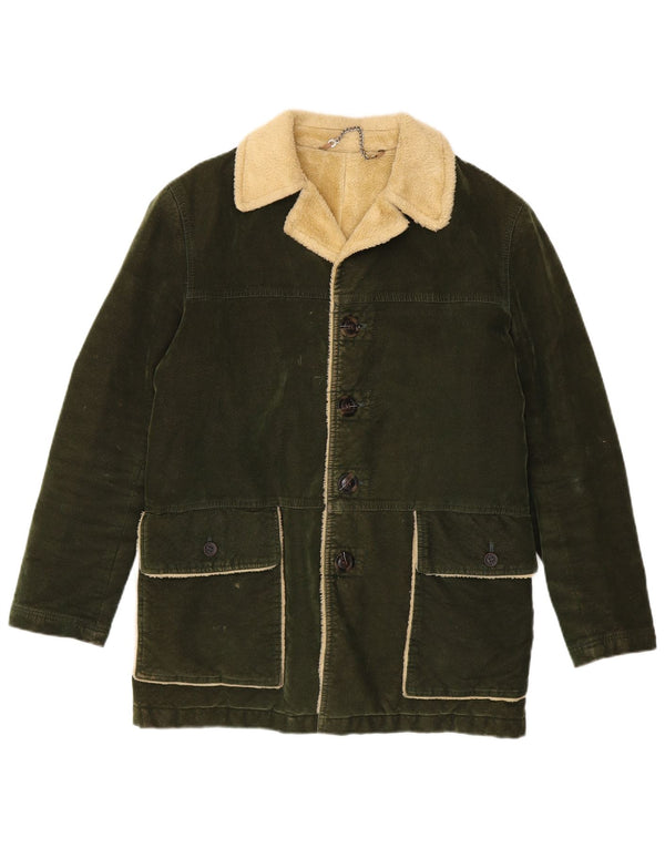 Vintage Ανδρικό παλτό Sherpa Fleece UK 38 Medium Green Colourblock