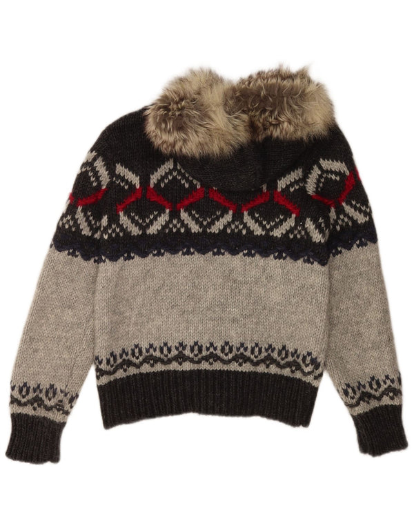Γυναικεία ζακέτα με κουκούλα Benetton UK 10 Small Grey Fair Isle Acrylic