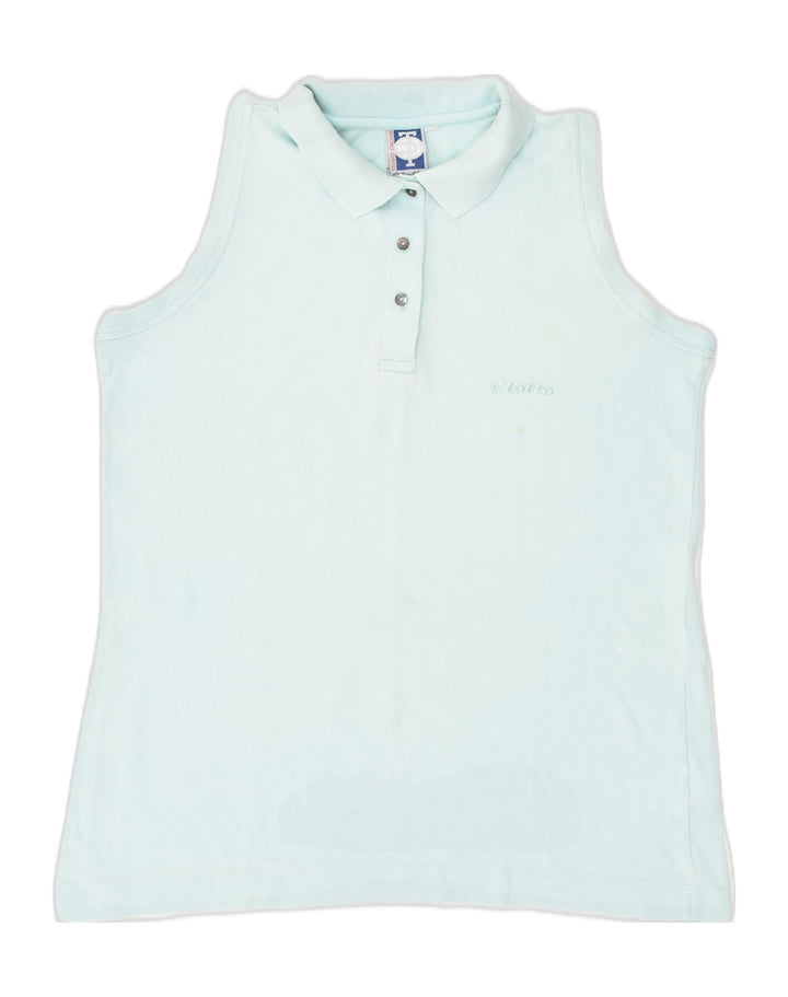 LOTTO Womens Sleeveless Polo Shirt UK 14 Medium Blue Cotton | Vintage Lotto | Thrift | Second-Hand Lotto | Used Clothing | Messina Hembry 