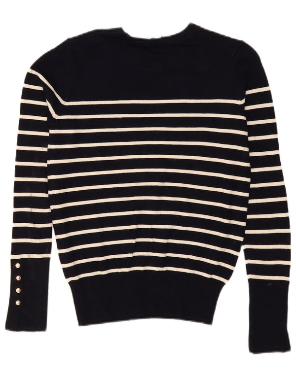 Zara Γυναικείο πουλόβερ με λαιμόκοψη UK 10 Small Navy Blue ριγέ