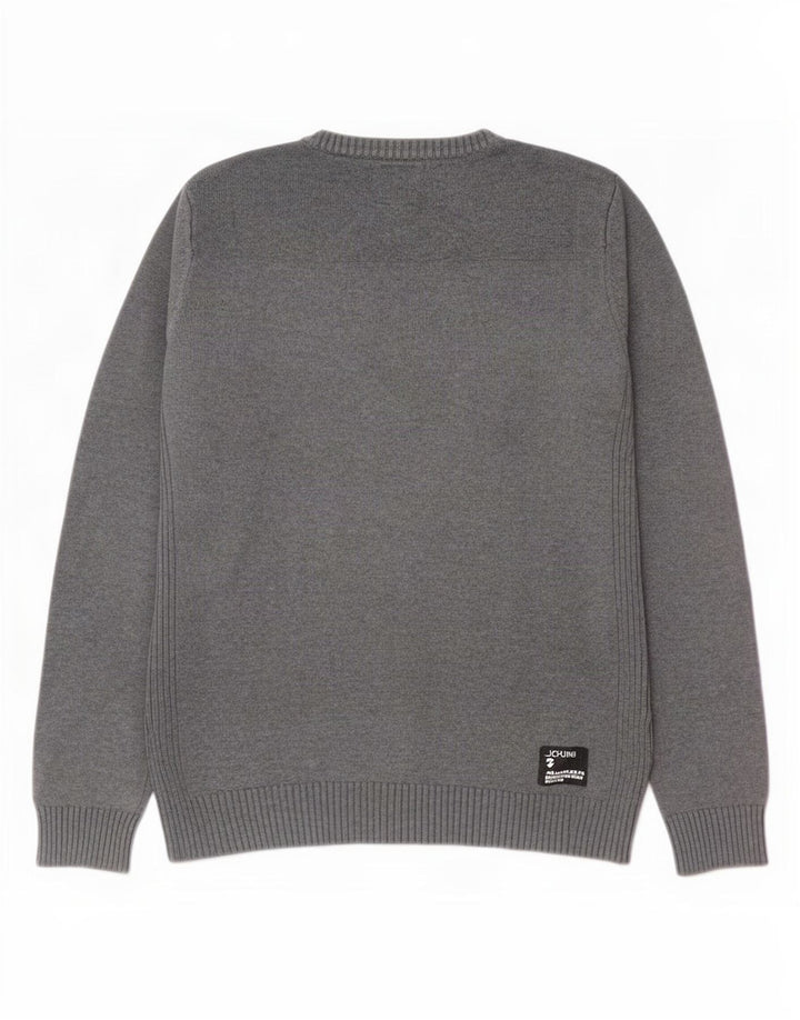 Ανδρικό πουλόβερ Jack & Jones με V λαιμόκοψη, μεσαίο βαμβακερό γκρι
