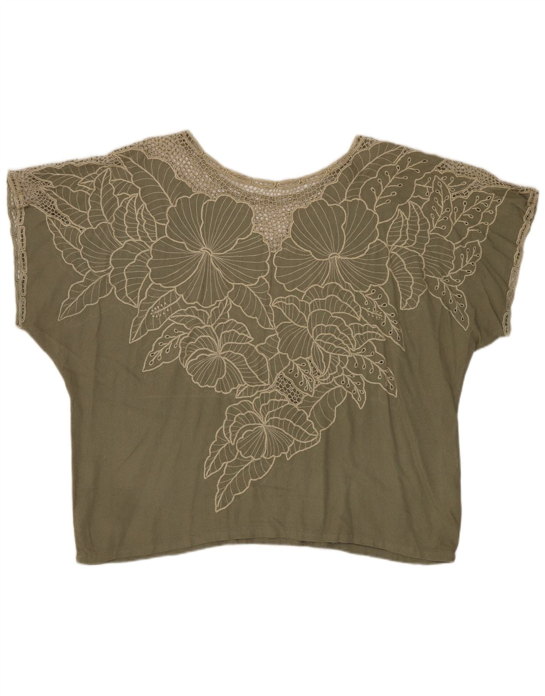 Vintage γυναικεία μπλούζα τοπ UK 16 Large Khaki Floral Rayon