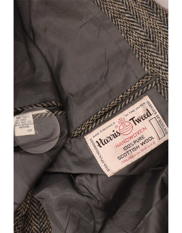 Harris Tweed Ανδρικό σακάκι σακάκι με κανονική εφαρμογή UK 42 Μεσαίο γκρι ψαροκόκκαλο