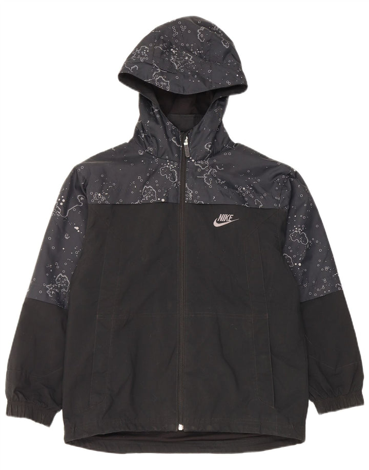 Μπουφάν βροχής με κουκούλα Nike Boys Abstract Pattern 10-11 ετών Μεσαίο μαύρο