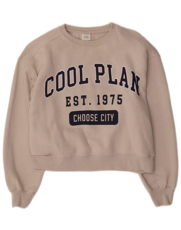 Zara Girls Crop Graphic Φούτερ Jumper 13-14 ετών Λευκό