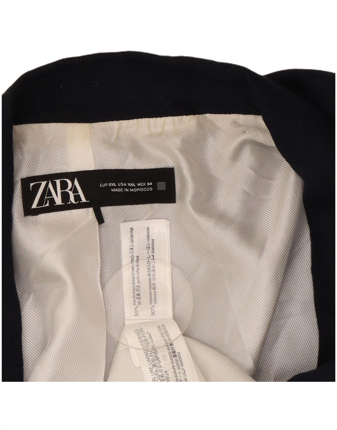 Zara Γυναικείο Open Blazer Jacket UK 20 2XL Navy Blue Λευκό
