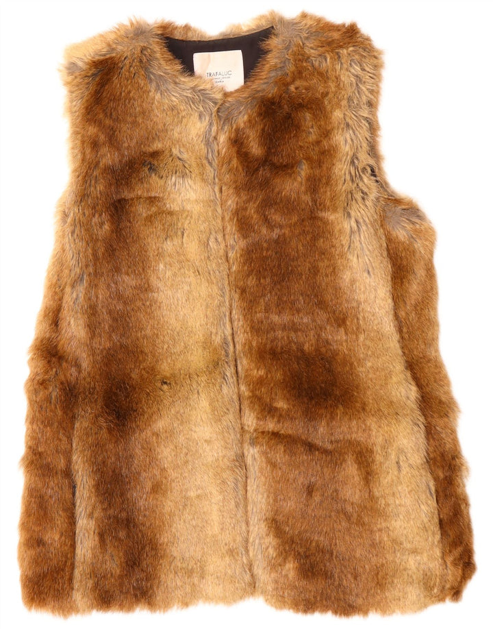 Zara Γυναικεία Trafaluc Open Faux Fur Gilet UK 14 Medium Brown Polyester