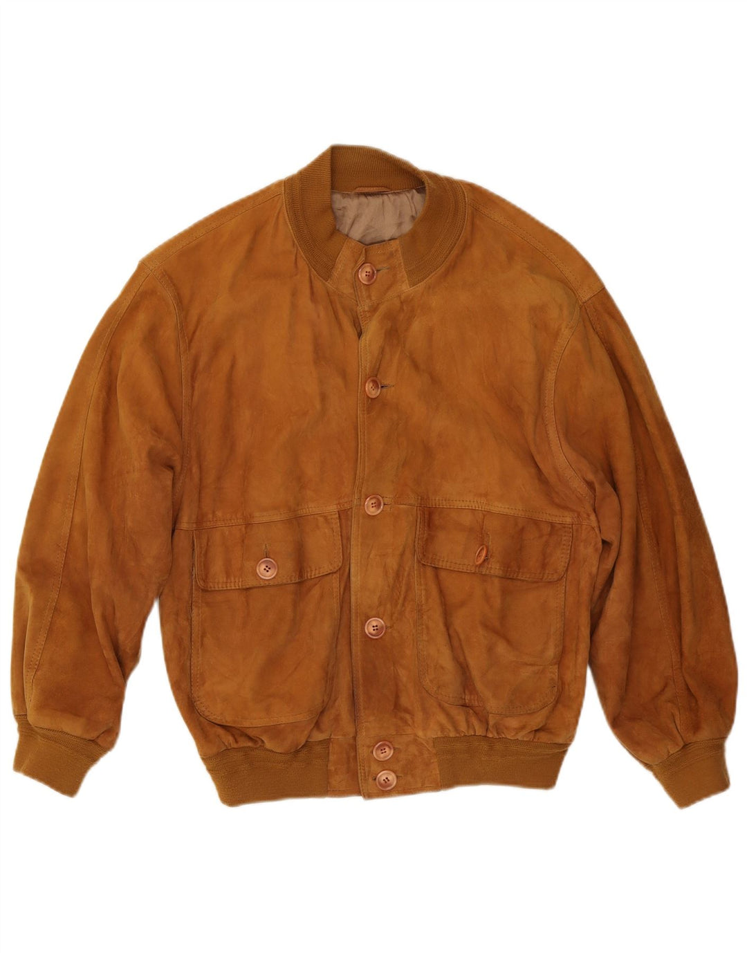 VINTAGE Ανδρικό Suede Bomber Jacket UK 38 Medium Beige Leather