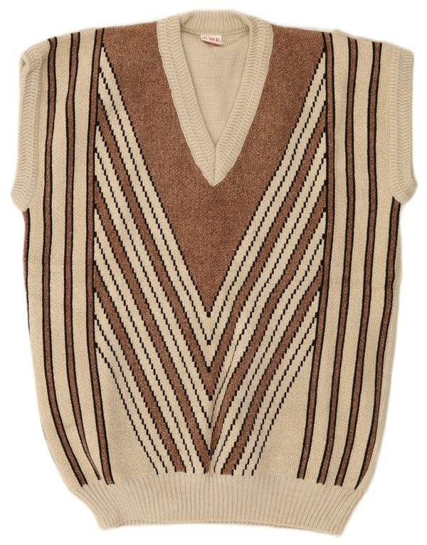 Vintage ανδρικό γιλέκο Tank Top 3XL Μπεζ ριγέ ακρυλικό