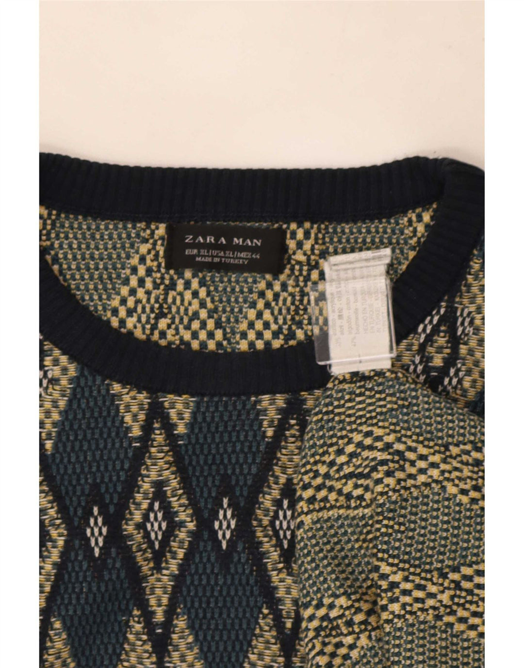Zara Ανδρικό πουλόβερ με λαιμόκοψη XL πολύχρωμο Argyle/Ακρυλικό Διαμάντι