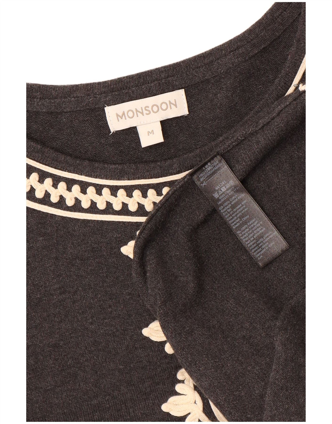 MONSOON Γυναικείο φόρεμα 3/4 με μανίκια UK 12 μεσαίο γκρι βαμβακερό