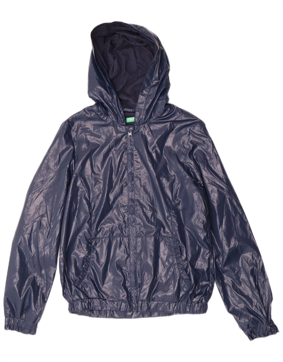 Benetton Girls Hooded Rain Jacket 13-14 Years 3XL Navy Blue Polyester