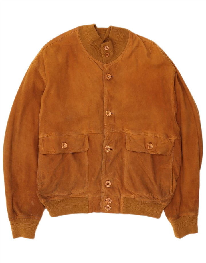 Vintage Ανδρικό Suede Bomber Jacket IT 48 Μεσαίο Καφέ Δερμάτινο