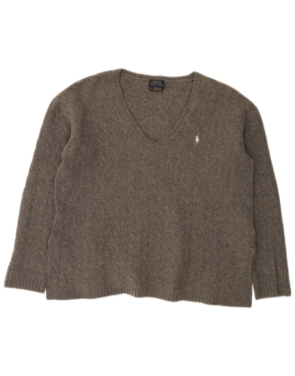 Polo Ralph Lauren γυναικείο πουλόβερ με λαιμόκοψη με V λαιμόκοψη UK 16 μεγάλο γκρι μαλλί