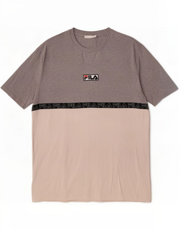 Ανδρικό γραφικό T-Shirt Fila Top Large Grey Colourblock Βαμβακερό