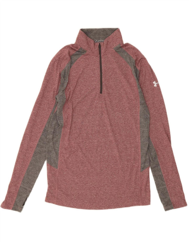 UNDER ARMOUR Mens Heat Gear Pullover Tracksuit Top Small Pink Colourblock