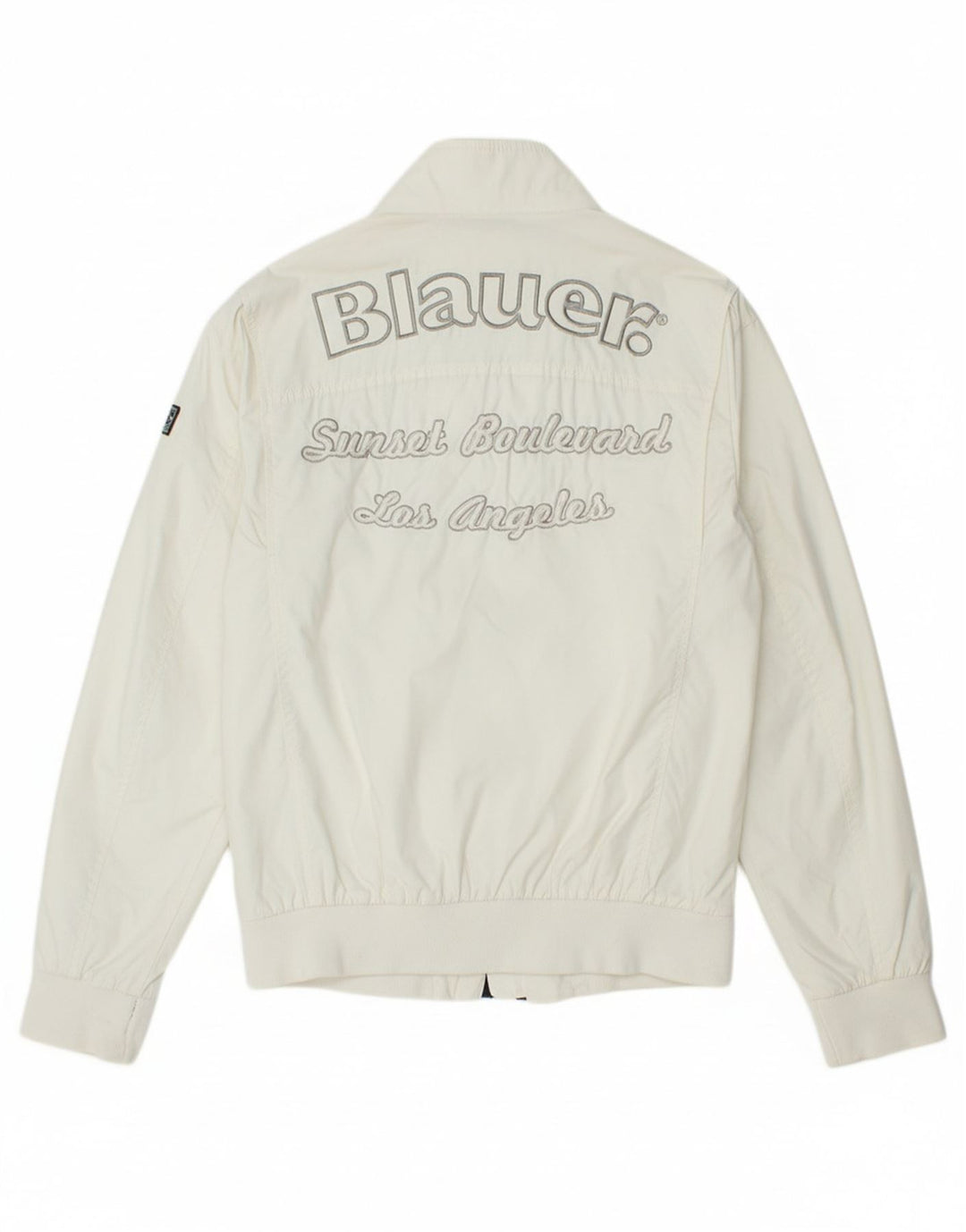 BLAUER Womens Graphic Bomber Jacket UK 14 Medium White Polyamide