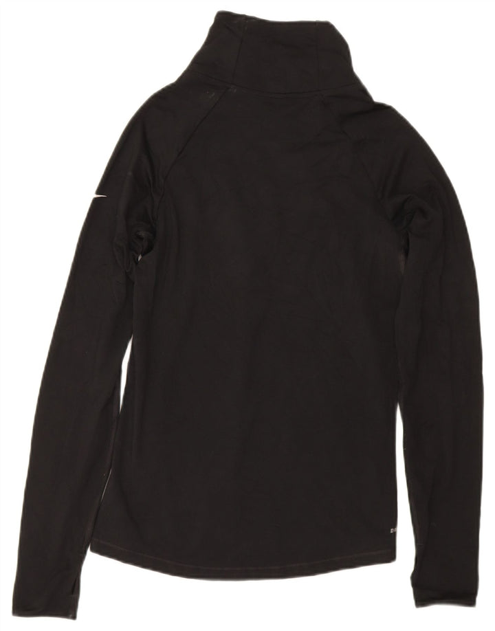 NIKE Womens Dri Fit Zip Neck Pullover Tracksuit Top UK 14 Large Black