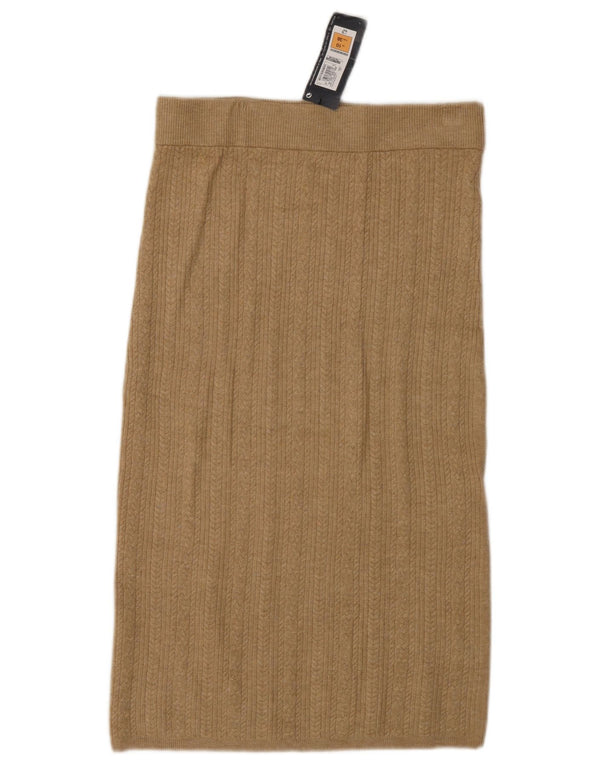 Marks & Spencer Γυναικεία πλεκτή ίσια φούστα UK 10 Small W26 καφέ βισκόζη