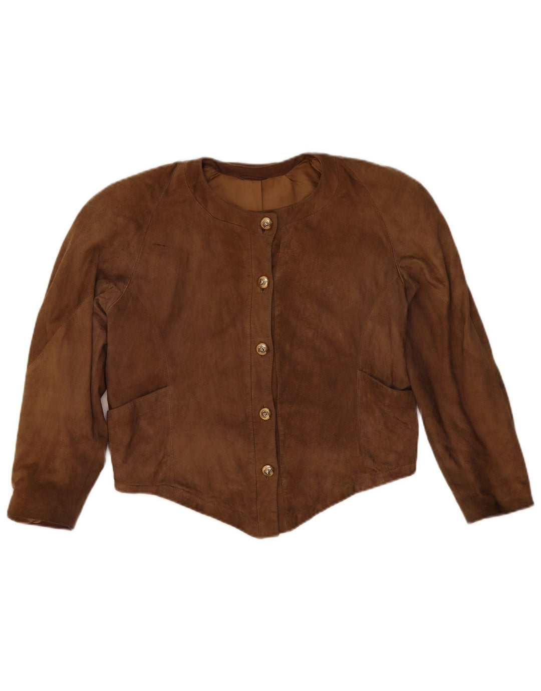 Vintage Γυναικείο Crop Suede Jacket UK 14 Medium Brown Δερμάτινο