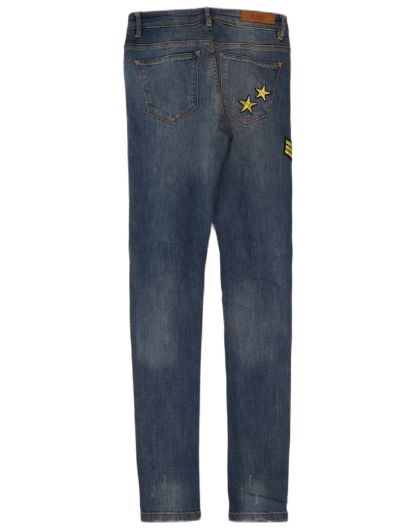 Zara Womens Trafaluc Distressed Graphic Skinny Jeans EU 34 2XS W24 L31 Blue