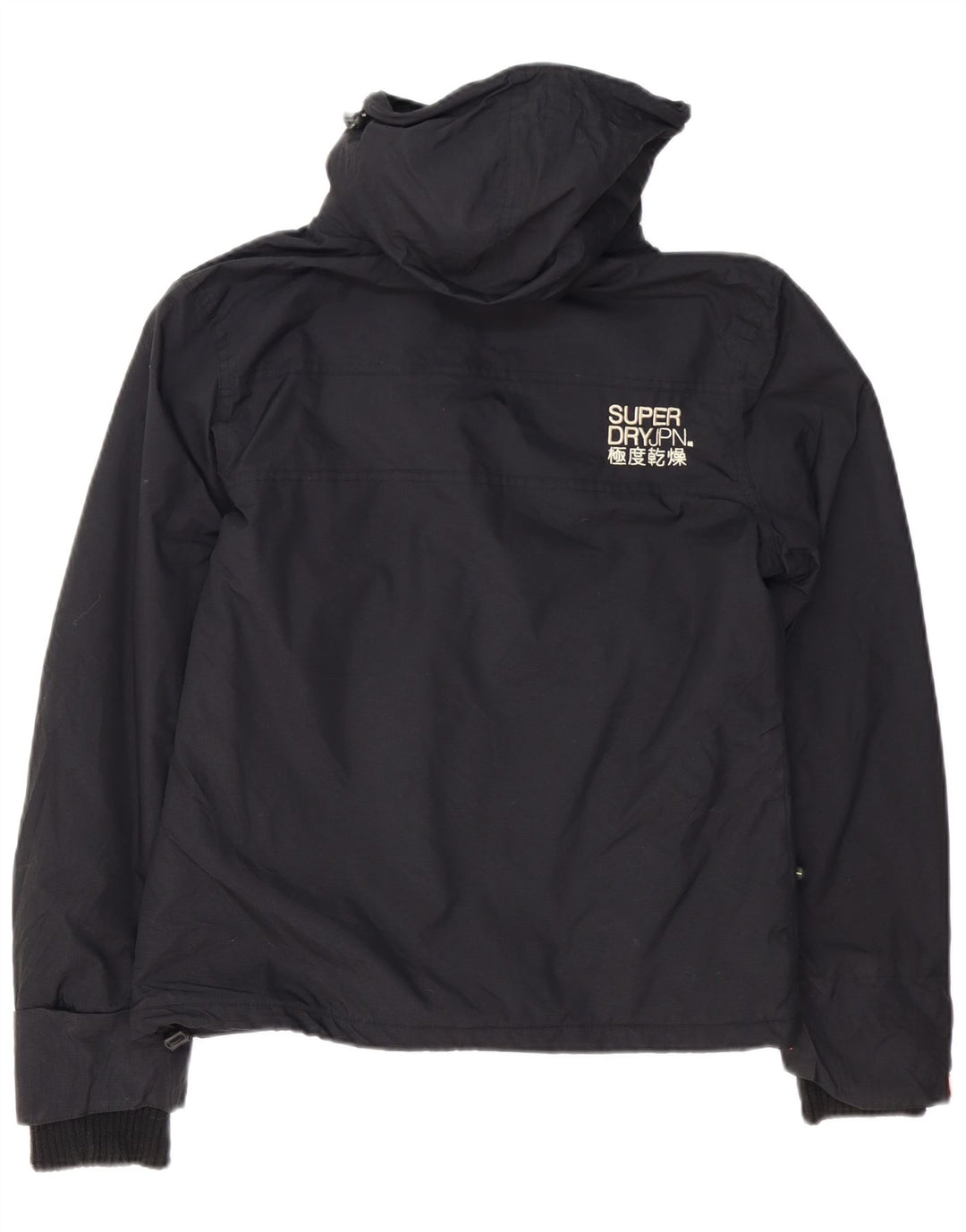 Superdry Γυναικείο τζάκετ με κουκούλα με γραφικά αντιανεμικό UK 16 μεγάλο μαύρο νάιλον