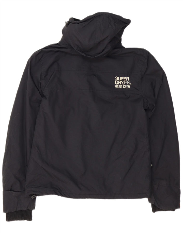 Superdry Γυναικείο τζάκετ με κουκούλα με γραφικά αντιανεμικό UK 16 μεγάλο μαύρο νάιλον