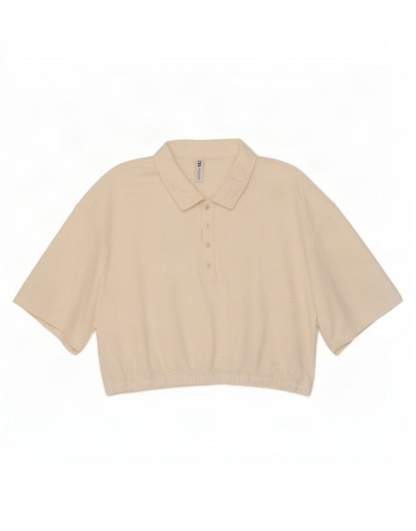 Zara Γυναικείο πουκάμισο Crop Polo UK 16 XL Λευκό βαμβακερό