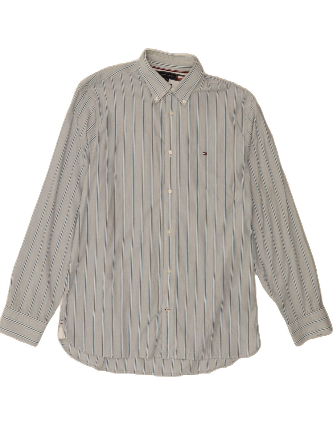 TOMMY HILFIGER Mens Regular Fit Shirt 2XL Grey Striped Cotton Vintage Tommy Hilfiger and Second-Hand Tommy Hilfiger from Messina Hembry 