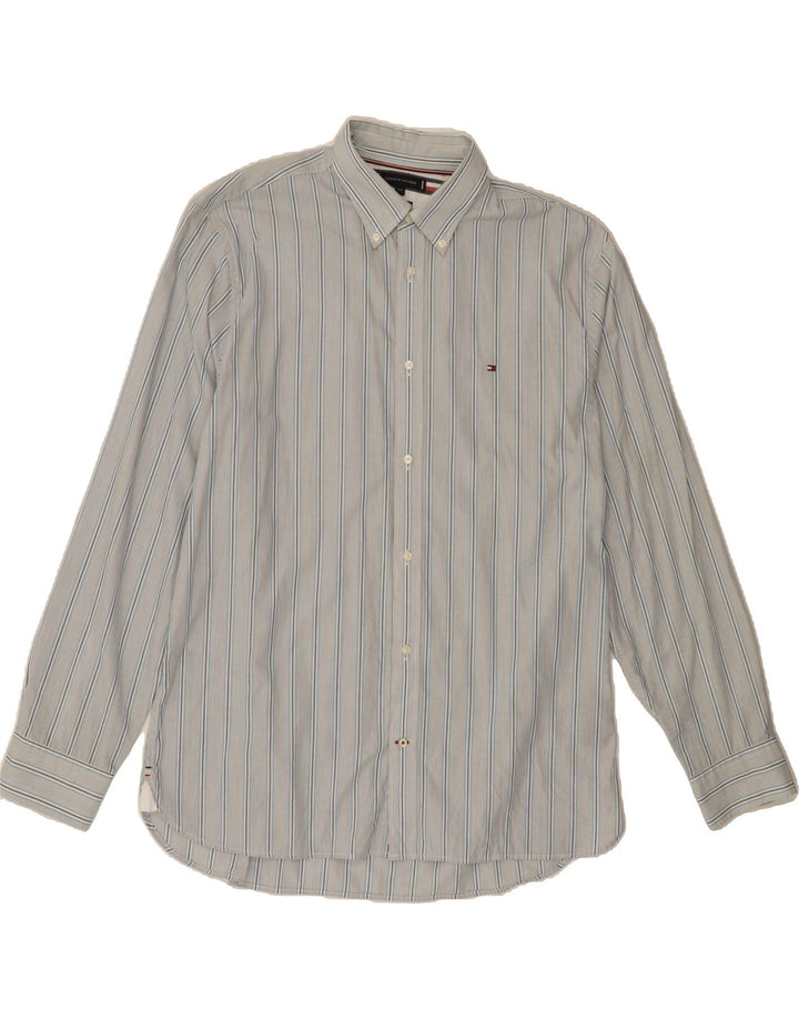 TOMMY HILFIGER Mens Regular Fit Shirt 2XL Grey Striped Cotton Vintage Tommy Hilfiger and Second-Hand Tommy Hilfiger from Messina Hembry 