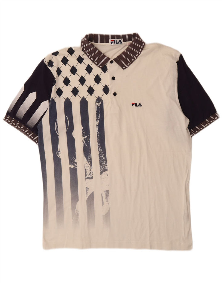 Ανδρικό γραφικό πόλο μπλουζάκι FILA IT 52 μεγάλο λευκό βαμβακερό