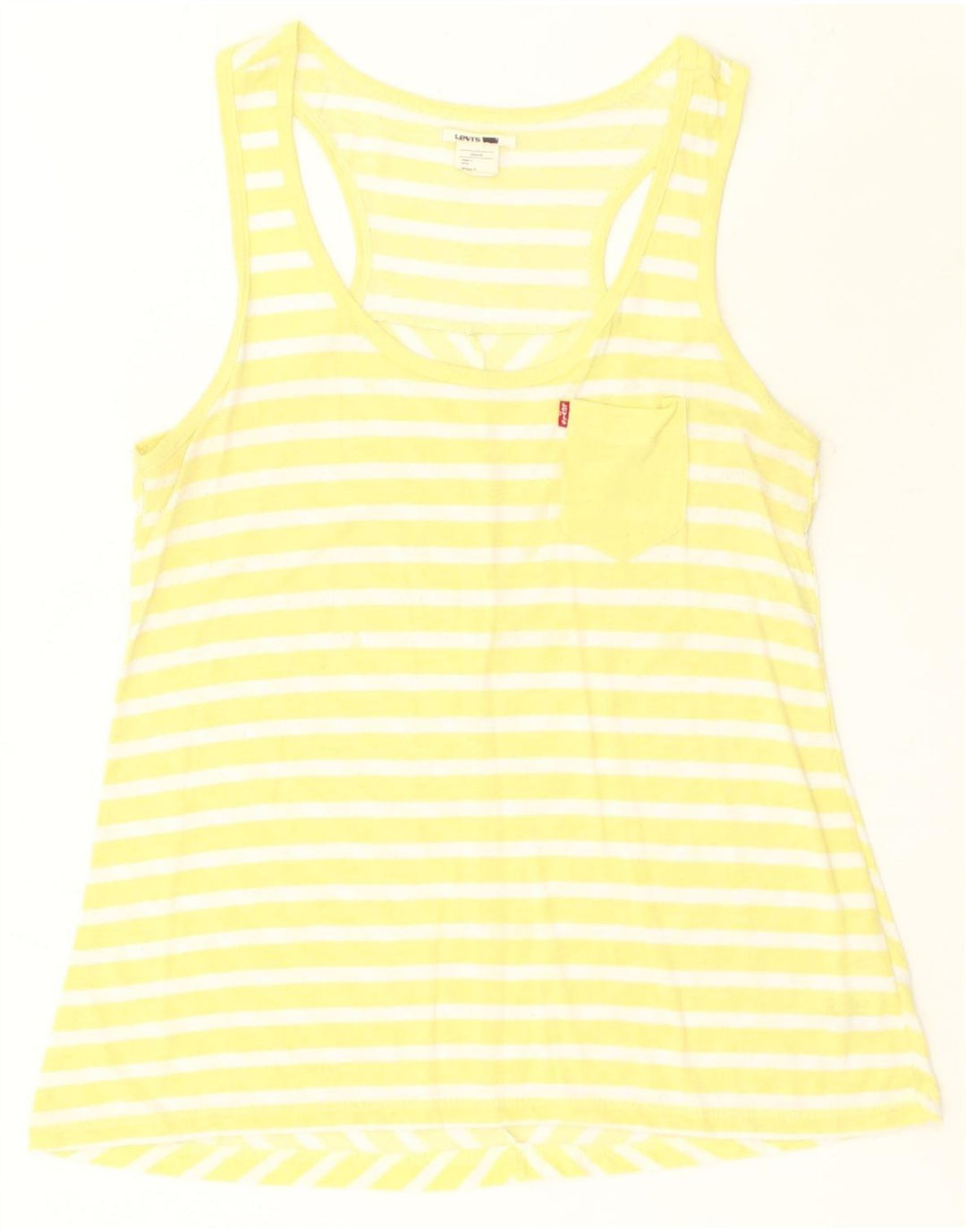 LEVI'S Womens Vest Top UK 12 Medium Yellow Striped Polyester | Vintage Levi's | Thrift | Second-Hand Levi's | Used Clothing | Messina Hembry 