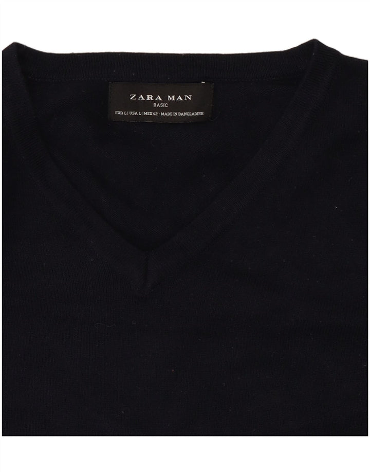 Ανδρικό πουλόβερ Zara με V λαιμόκοψη Μεγάλο Ναυτικό Μπλε