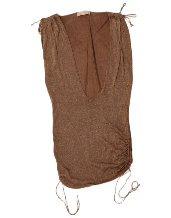 Zara Γυναικείο Αμάνικο Φόρεμα Shift UK 12 Medium Beige Nylon