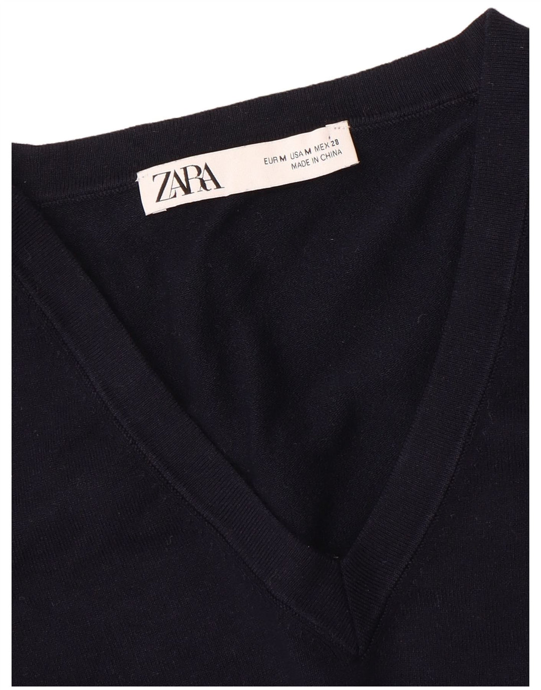 Γυναικείο πουλόβερ ZARA Crop με V λαιμόκοψη UK 12 Medium Navy Blue