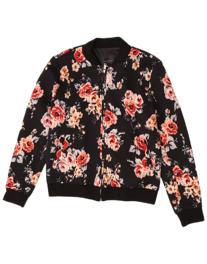 Zara Γυναικείο Bomber Jacket UK 12 Medium Black Floral Polyester