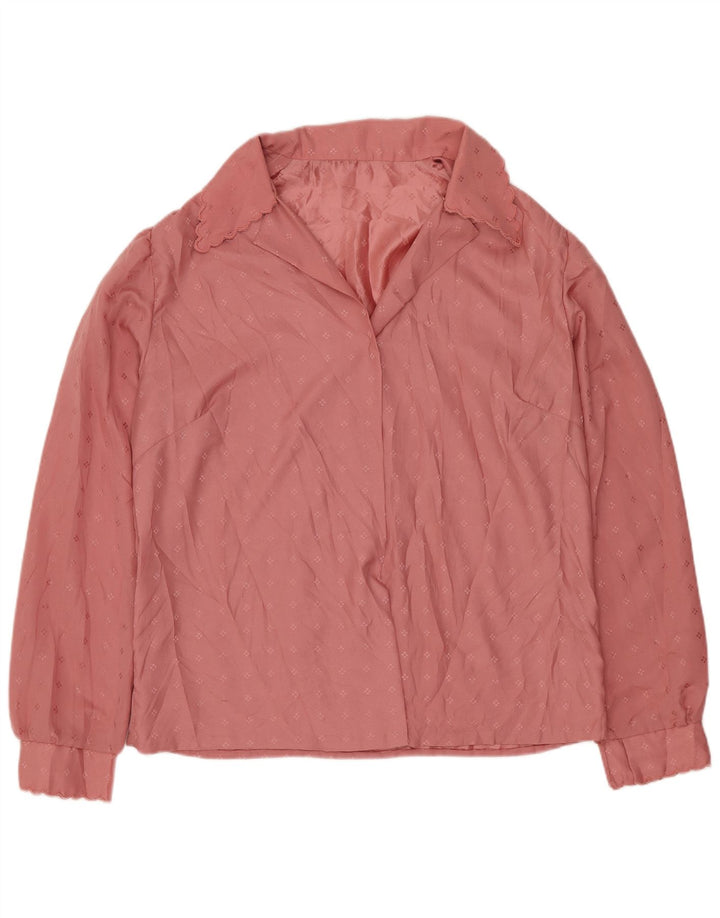 VINTAGE Γυναικεία Μπλούζα Τοπ UK 14 Μεγάλο Ροζ Γεωμετρικό