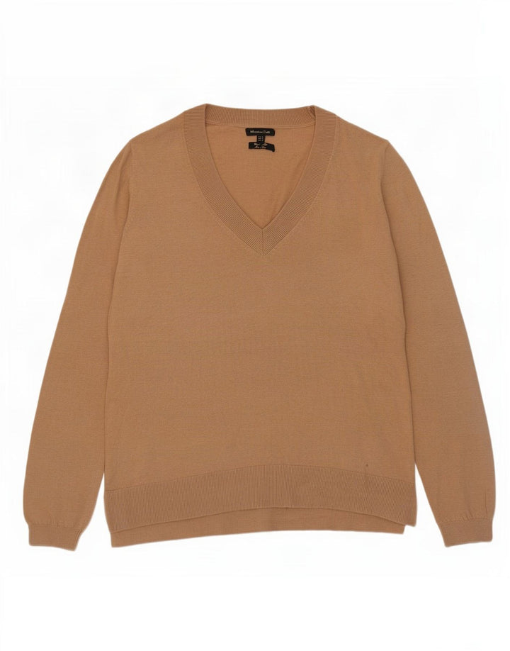 Massimo Dutti Γυναικείο πουλόβερ με λαιμόκοψη με V λαιμόκοψη UK 12 μεσαίο μπεζ μαλλί
