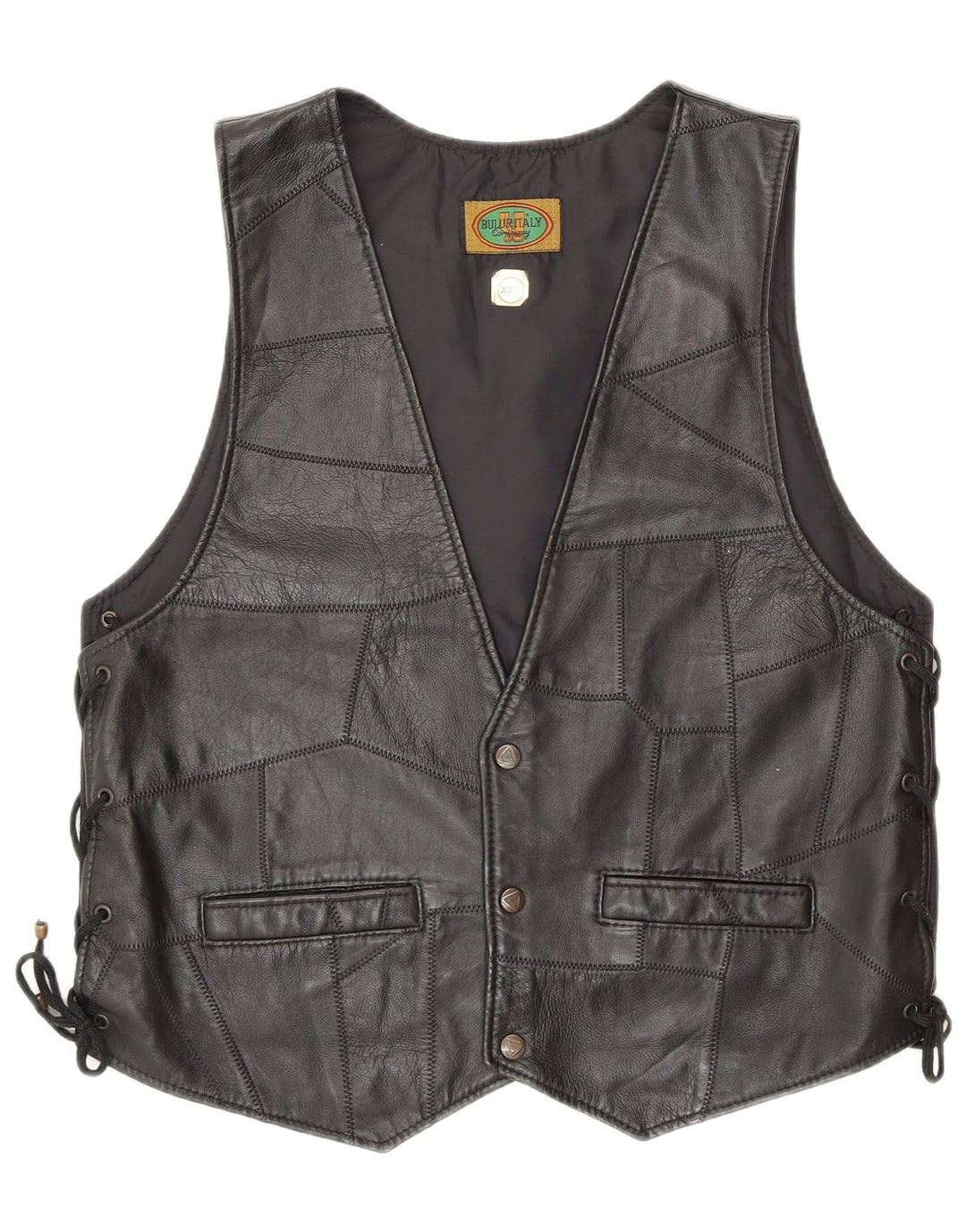 Vintage Γυναικείο Δερμάτινο Γιλέκο 2XL Μαύρο Patchwork Biker