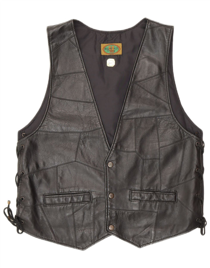Vintage Γυναικείο Δερμάτινο Γιλέκο 2XL Μαύρο Patchwork Biker