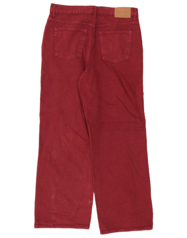 Topshop Γυναικείο Ψηλόμεσο Φαρδύ τζιν UK 12 Medium W30 L32 Βαμβακερό μπορντό