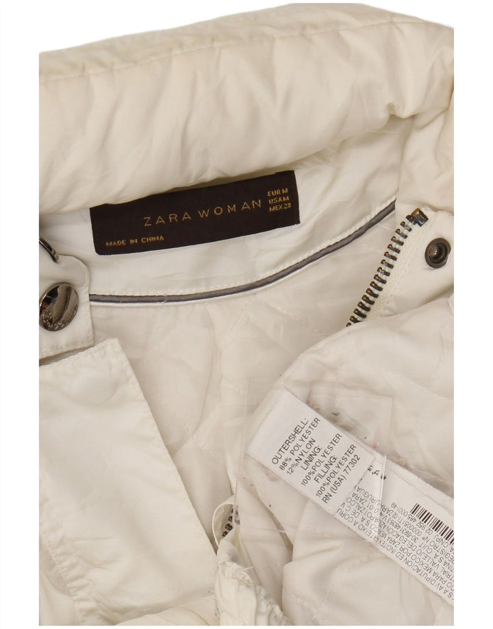 Zara Γυναικείο Bomber Jacket UK 12 Medium White Polyester