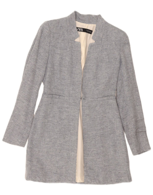 Zara Womens Longline Blazer Jacket UK 4 XS Blue Chevron Modern