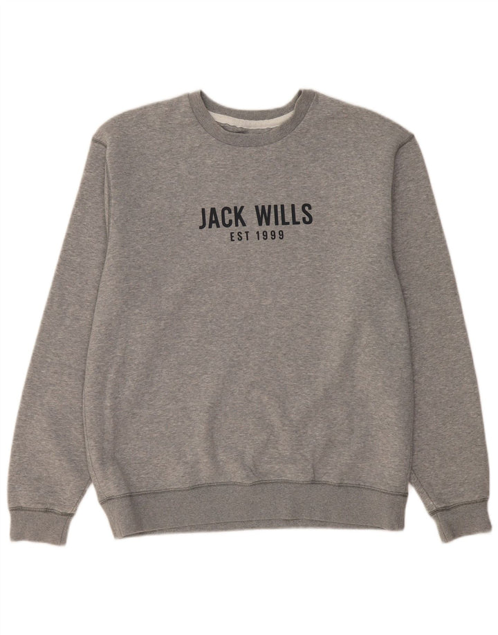 JACK WILLS Ανδρικό γραφικό φούτερ Jumper μεγάλο γκρι βαμβακερό
