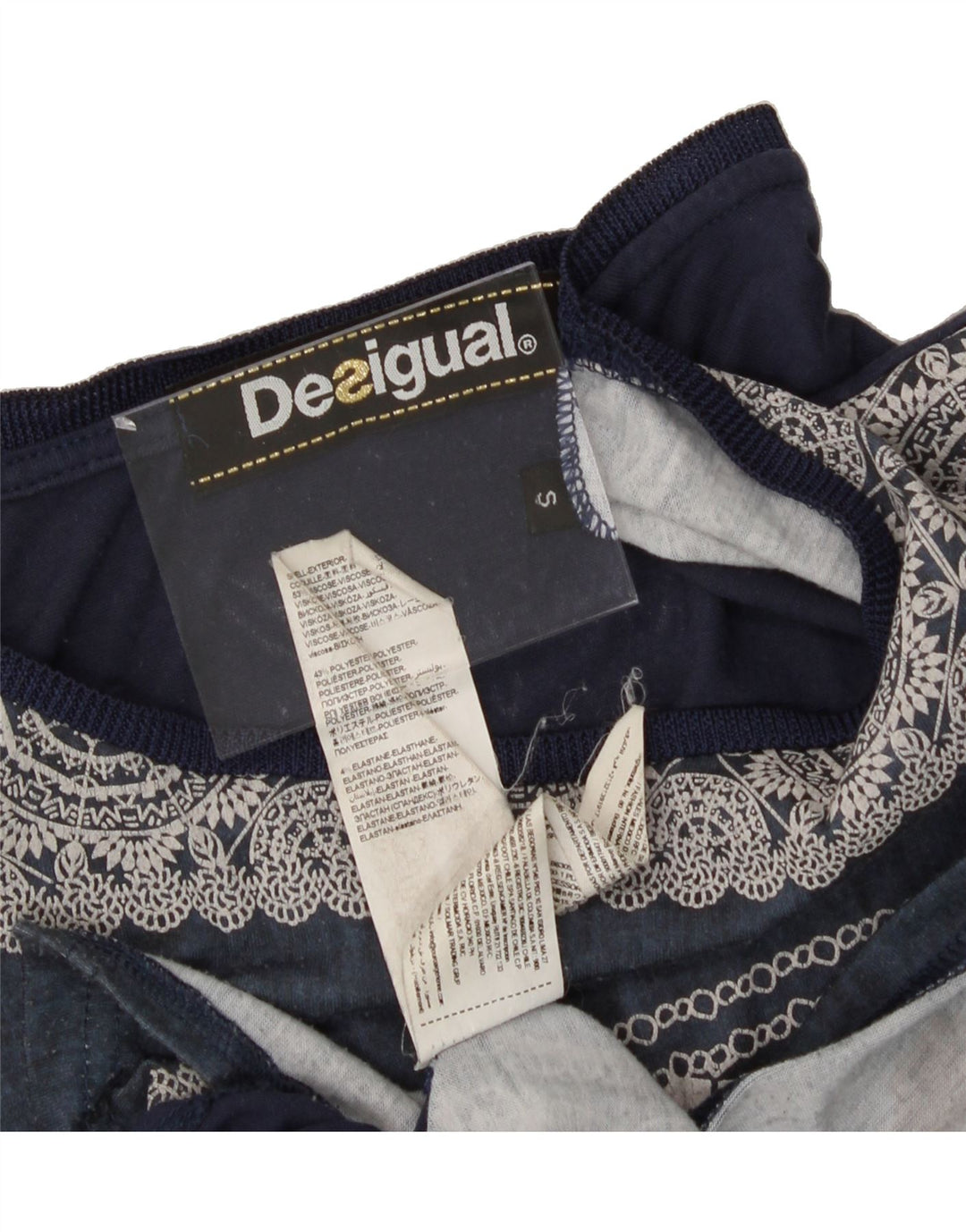 DESIGUAL Womens Oversized Blouse Top UK 10 Small Navy Blue Floral Vintage Desigual and Second-Hand Desigual from Messina Hembry 