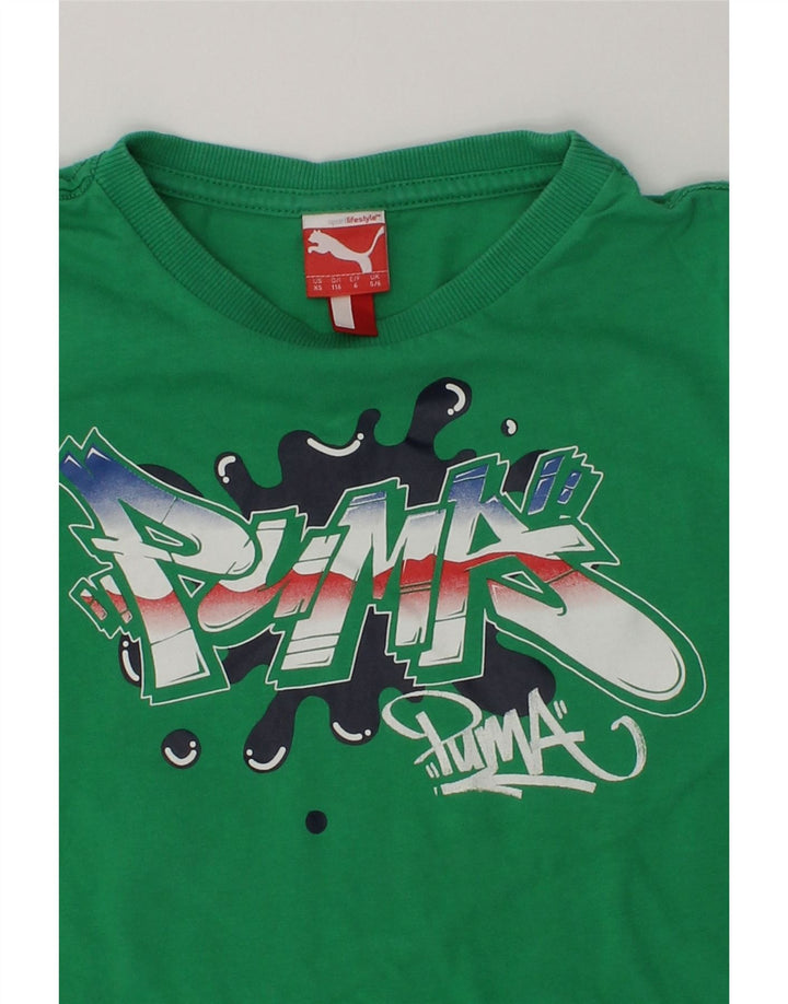 PUMA Boys Graphic T-Shirt Top 5-6 Years  Green Cotton | Vintage Puma | Thrift | Second-Hand Puma | Used Clothing | Messina Hembry 