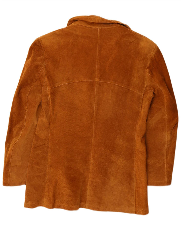 VINTAGE Γυναικείο τζάκετ σουέντ σακάκι με 3 κουμπιά IT 46 μεγάλο καφέ δέρμα