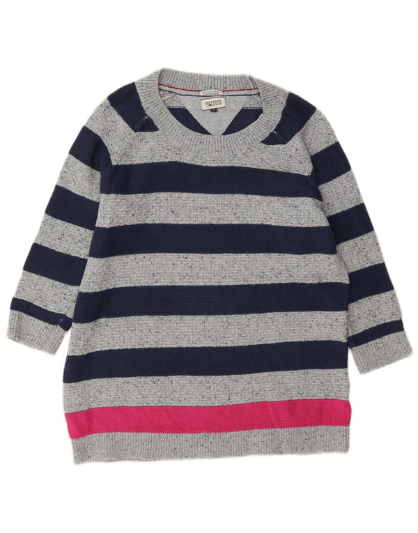 Tommy Hilfiger Γυναικείο πουλόβερ με λαιμόκαυστο UK 16 μεγάλο γκρι ριγέ