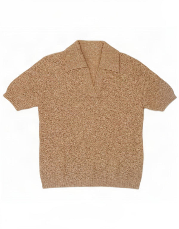 Vintage γυναικείο πουλόβερ πόλο με λαιμόκοψη UK 10 Small Beige Flecked