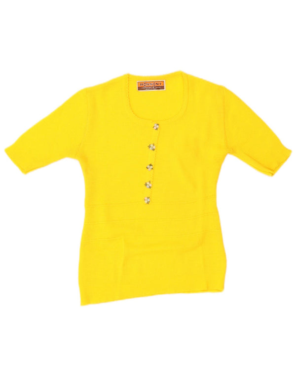 Vintage γυναικείο πουλόβερ με λαιμόκοψη UK 12 Medium Yellow Floral